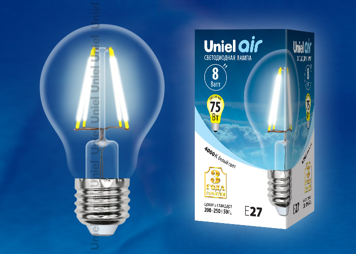  LED - Air  A60-CL-8W-230V-E27-4000K  "Uniel" (10/100)
