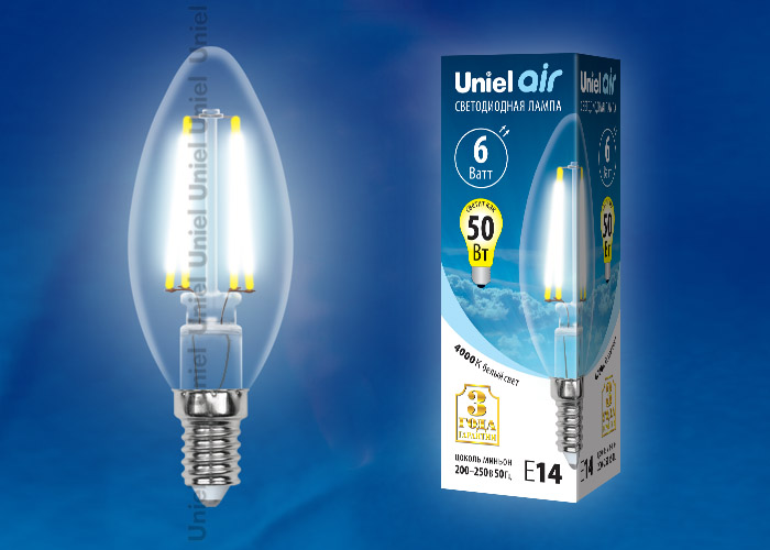  LED - Air  C35-CL-6W-230V-E14-4000K  "Uniel" (10/100)