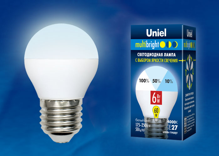  LED - Multibright dim G45-FR-6W-230V-E27-4000K "Uniel" (10/100)