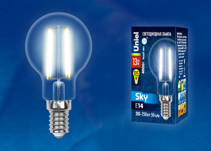  LED - Sky  G45-CL-13W-230V-E14-4000K  "Uniel" (10/100)