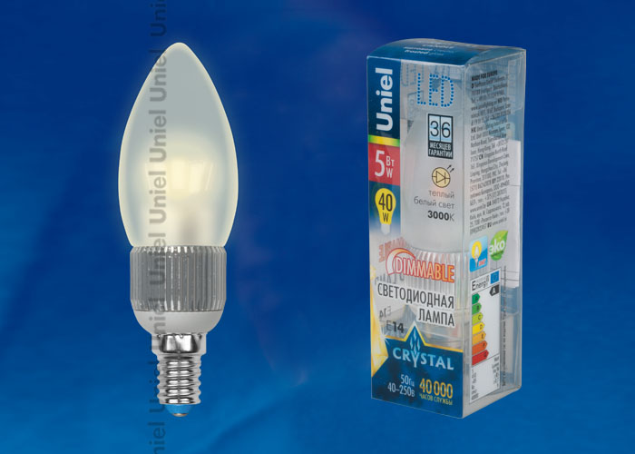  LED - Crystal dim C37-FR-5W-230V-E14-3000K / "Uniel" (10/100)