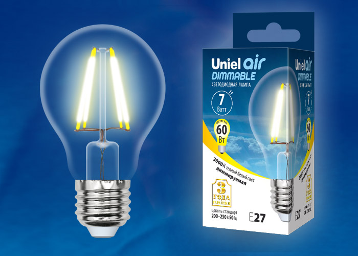  LED - Air  dim A60-CL-7W-230V-E27-3000K  "Uniel" (10/100)