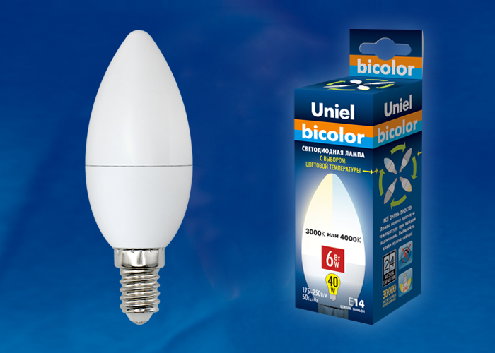  LED - Bicolor C37-FR-6W-230V-E14-3000K/4000K "Uniel" (10/100)