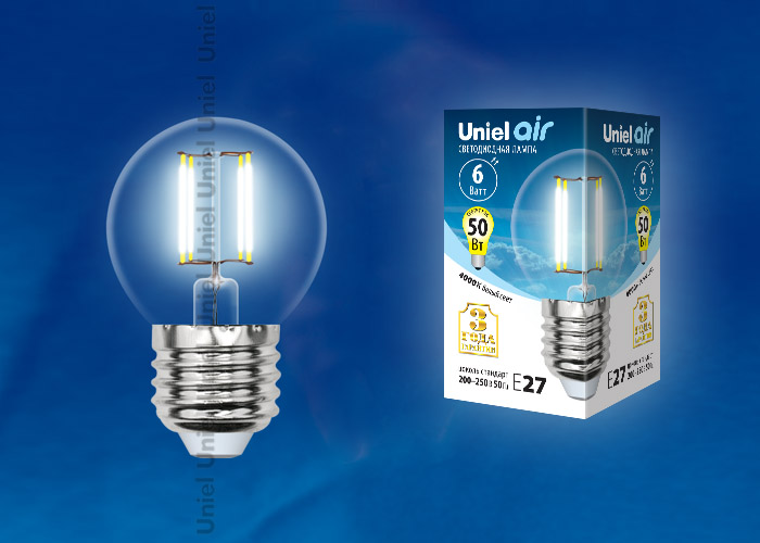  LED - Air  G45-CL-6W-230V-E27-4000K  "Uniel" (10/100)