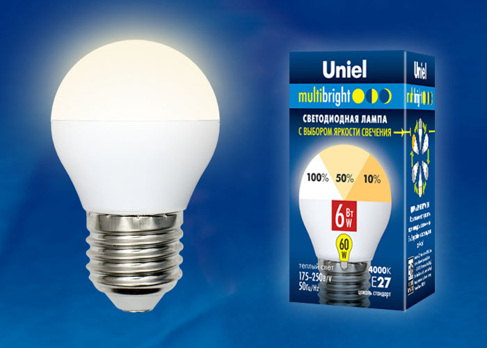  LED - Multibright dim G45-FR-6W-230V-E27-3000K "Uniel" (10/100)