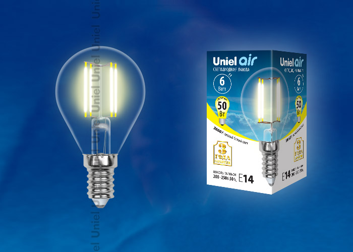  LED - Air  G45-CL-6W-230V-E14-3000K  "Uniel" (10/100)